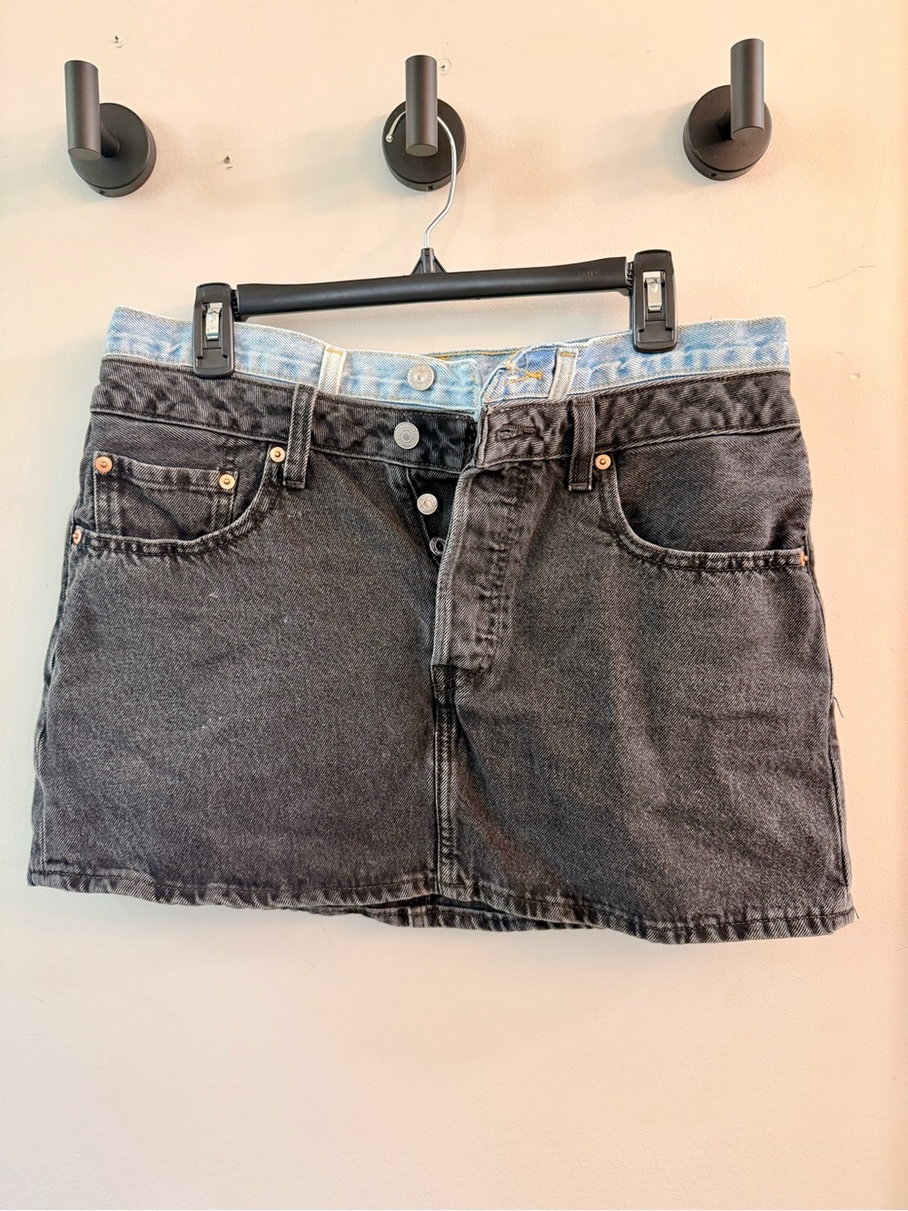Levi's Black Washed Denim Mini Skirt with Light Blue Waistband